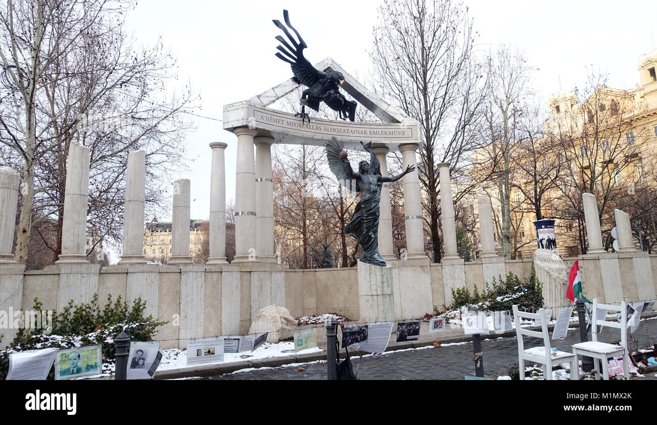 Monument Hungarian Victims of the Nazis Budapest Hungary EU Stock Photo