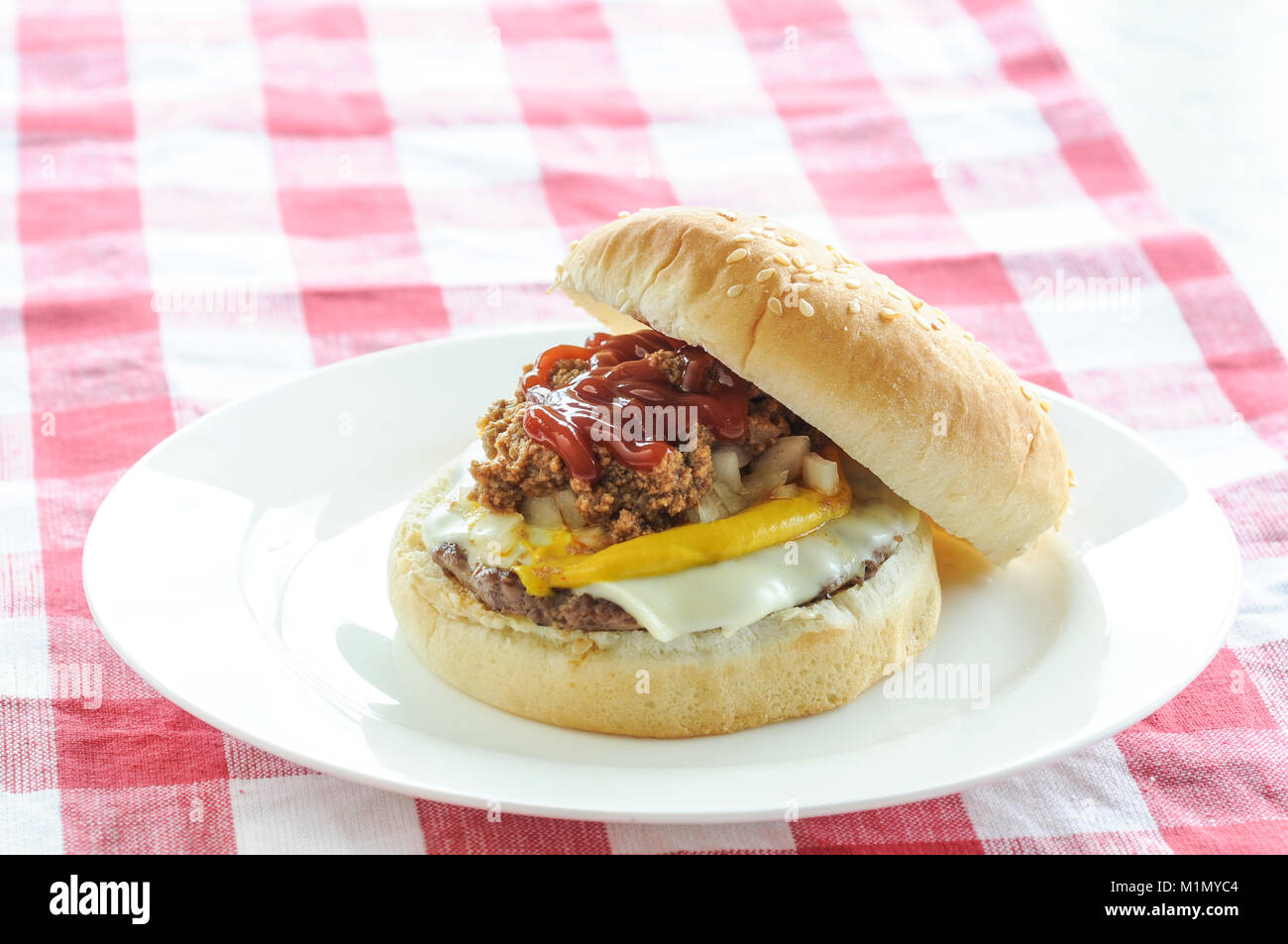 Ground beef cheese burger Stock Photo - Alamy