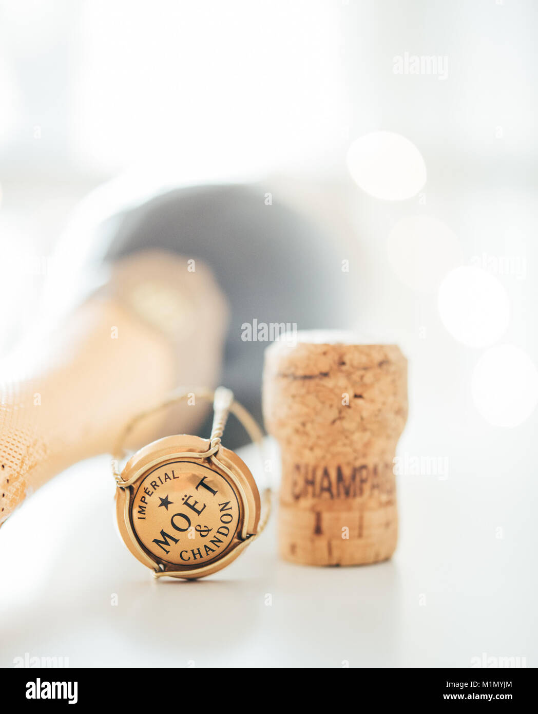 ODESSA, UKRAINE January 30 2018 Moet & Chandon Champagne cork Stock