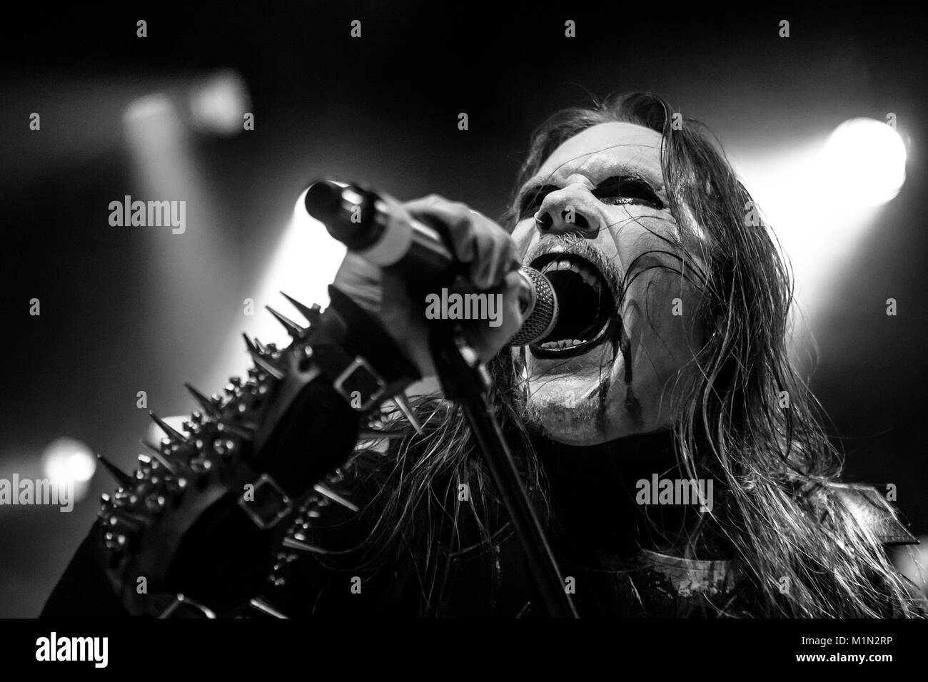 The Swedish black metal band Dark Funeral performs a live concert at the Norwegian heavy metal festival Blastfest 2015 in Bergen. Here vocalist Heljamadr is seen live on stage. Norway, 20/02 2015. Stock Photo