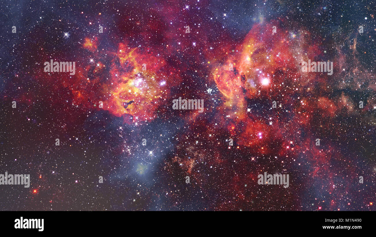 Giant glowing nebula. Space background with red nebula and stars ...