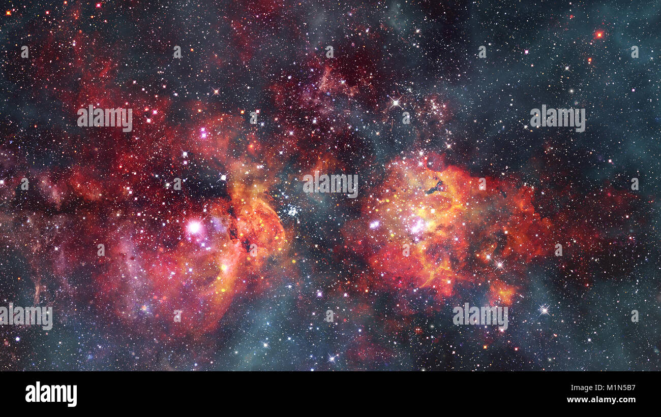 Giant glowing nebula. Space background with red nebula and stars ...