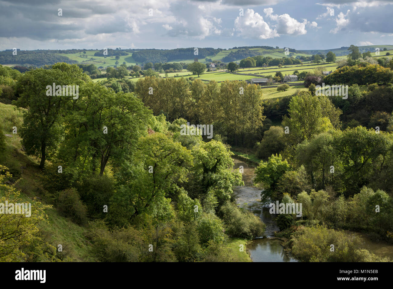 Lathkill Dale from Over Haddon looking towards Youlgrave, Peak District National Park, Derbyshire Stock Photo