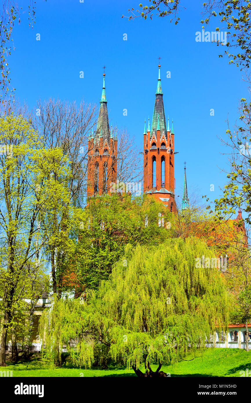 Cathedral Basilica of Assumption of Blessed Virgin Mary in Bialystok, Poland. Gothic architecture of red brick - religious memorial and place of worsh Stock Photo