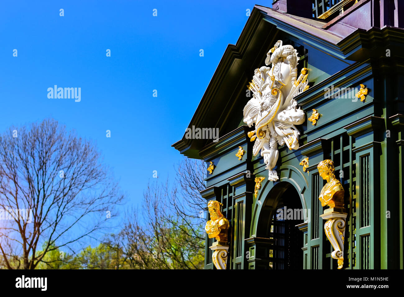 Sculptures in Park of Branicki Palace and Medical University of Bialystok Clinical Hospitals in Poland. Architecture of baroque mansions - historical  Stock Photo