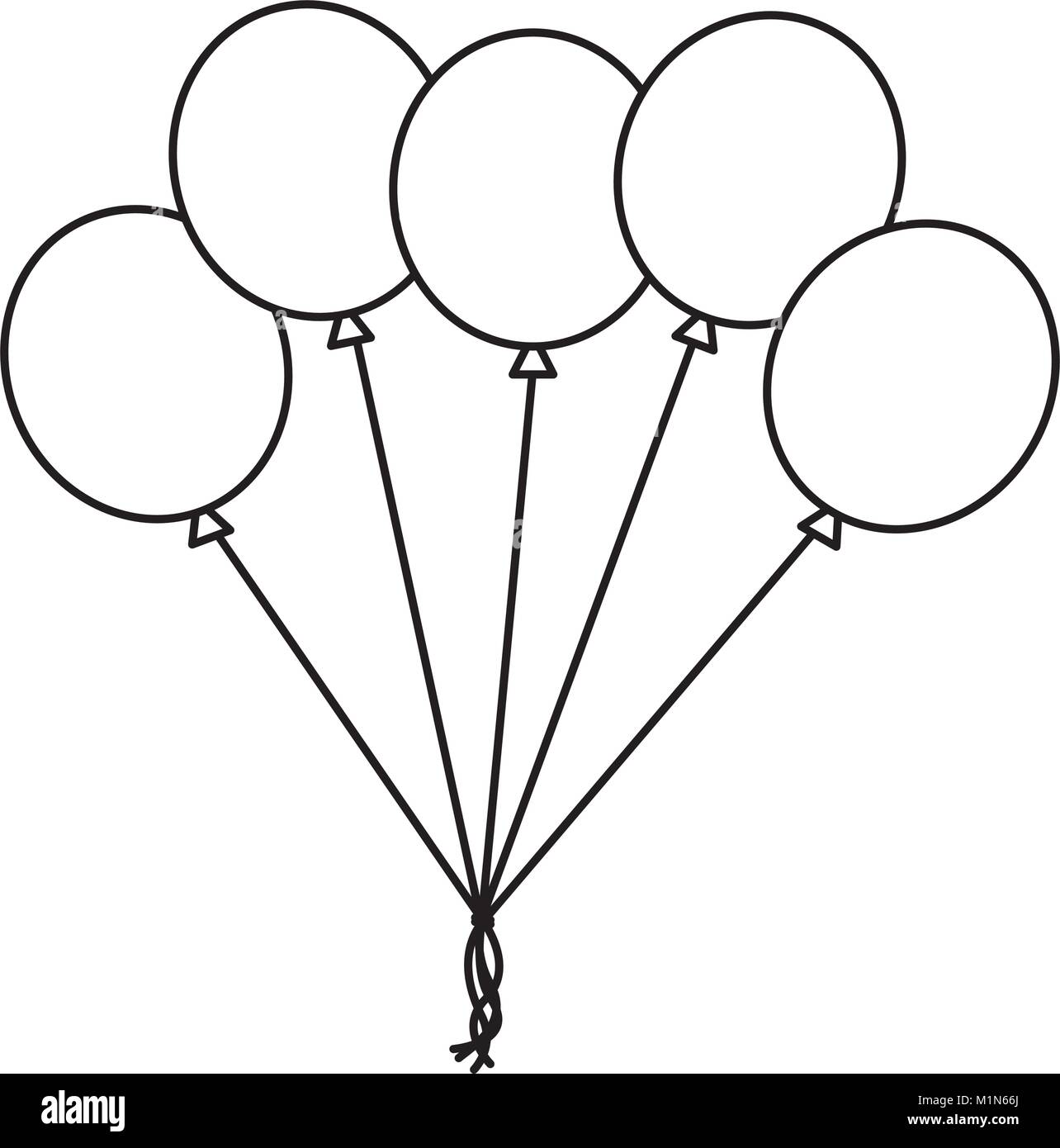 bunch balloons decoration ornament party outline Stock Vector Image & Art -  Alamy