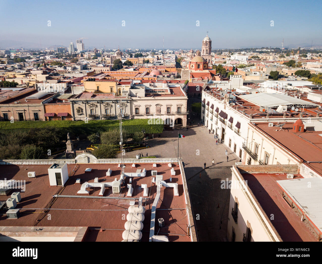 Templo de San Francisco and Plaza de Armas, Queretaro, Mexico Stock Photo