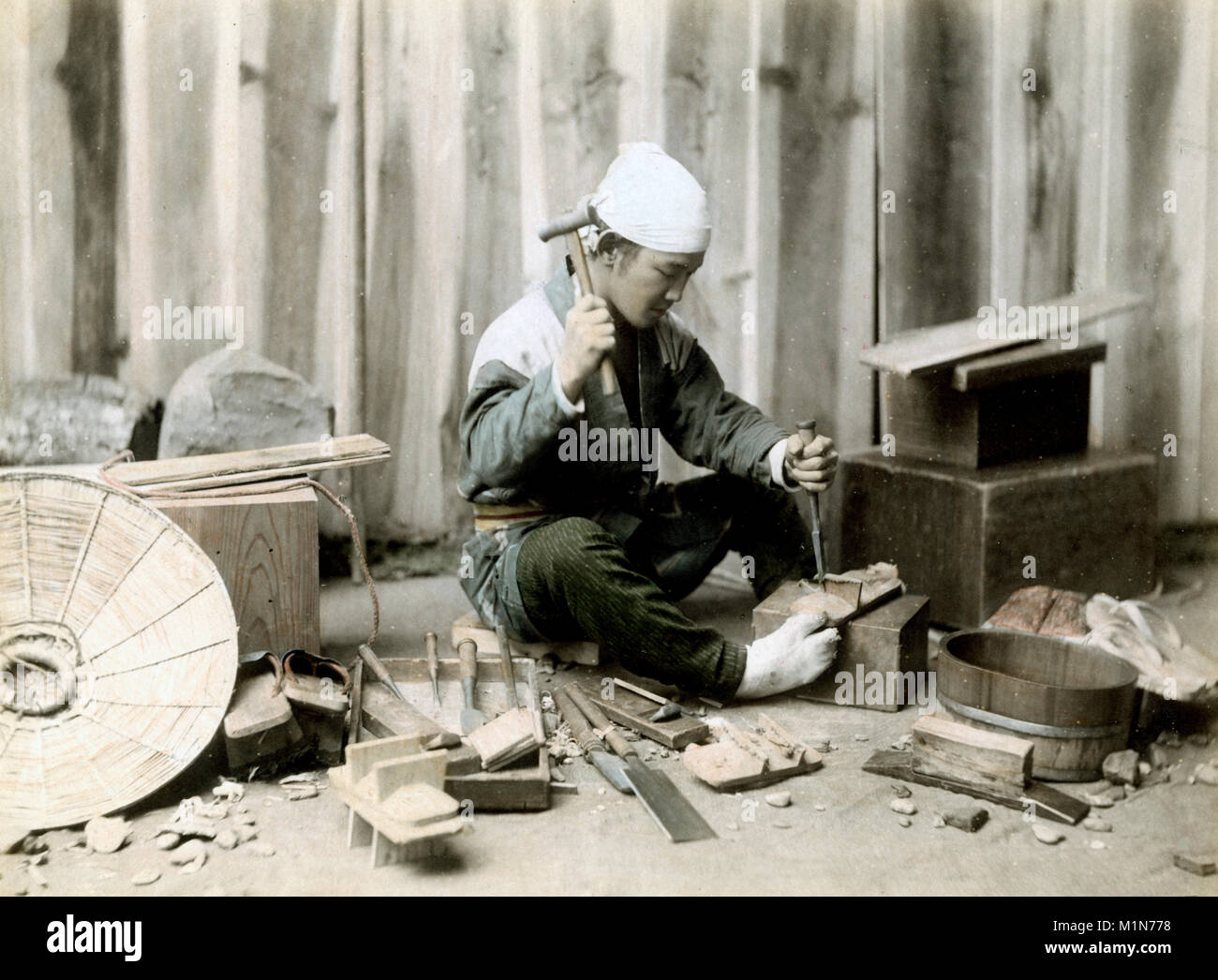 c.1880's Japan carpenter at work Stock Photo Alamy