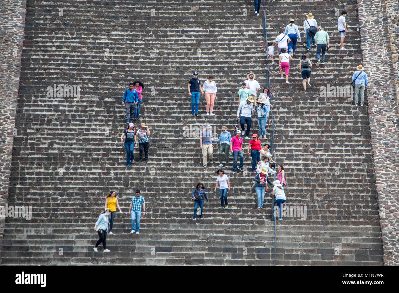 Steep stairs at the Pyramid of the Sun, Teotihuacán, Mexico City, Mexico Stock Photo