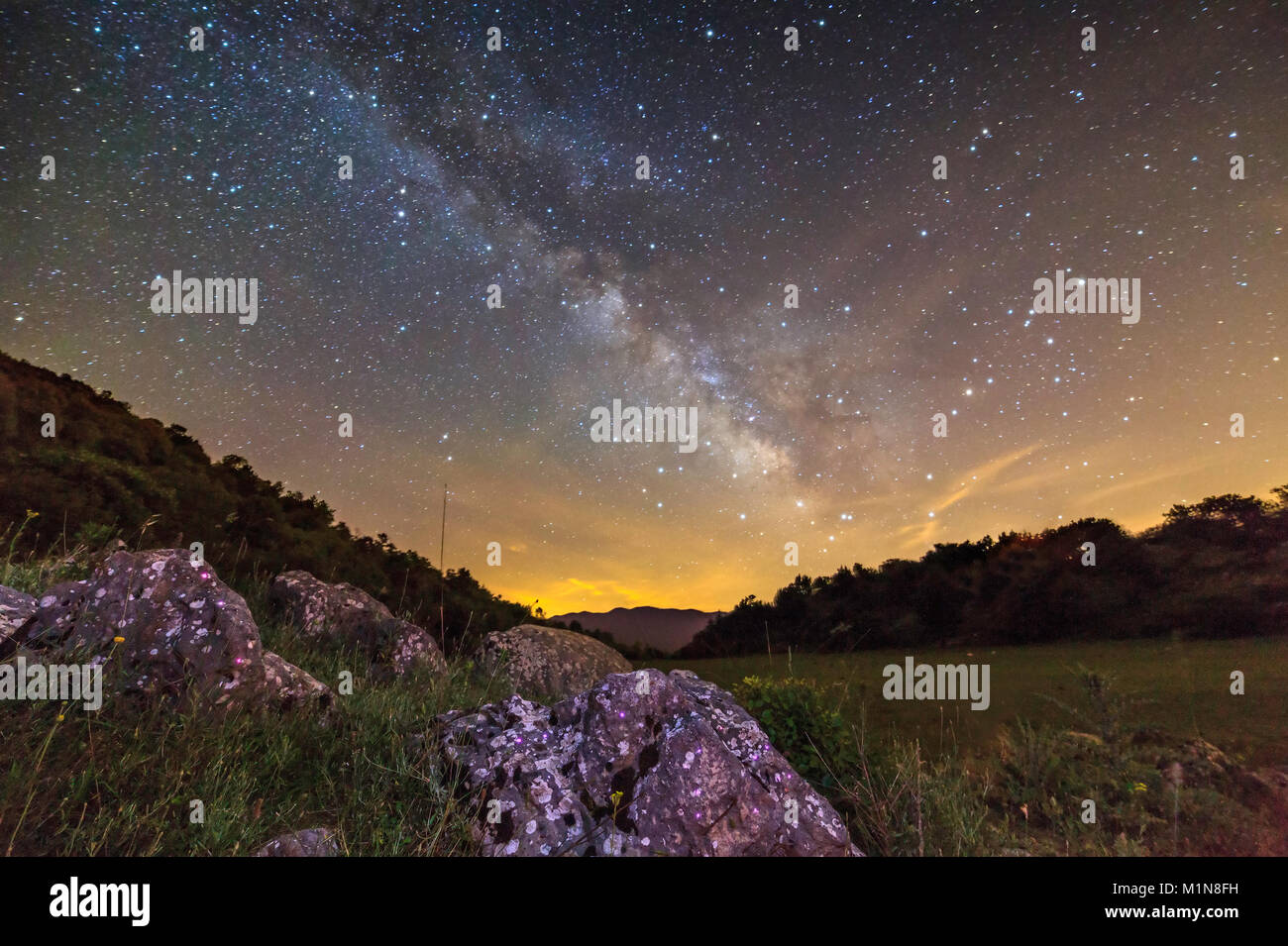 Nocturnal Apennines landscape Stock Photo