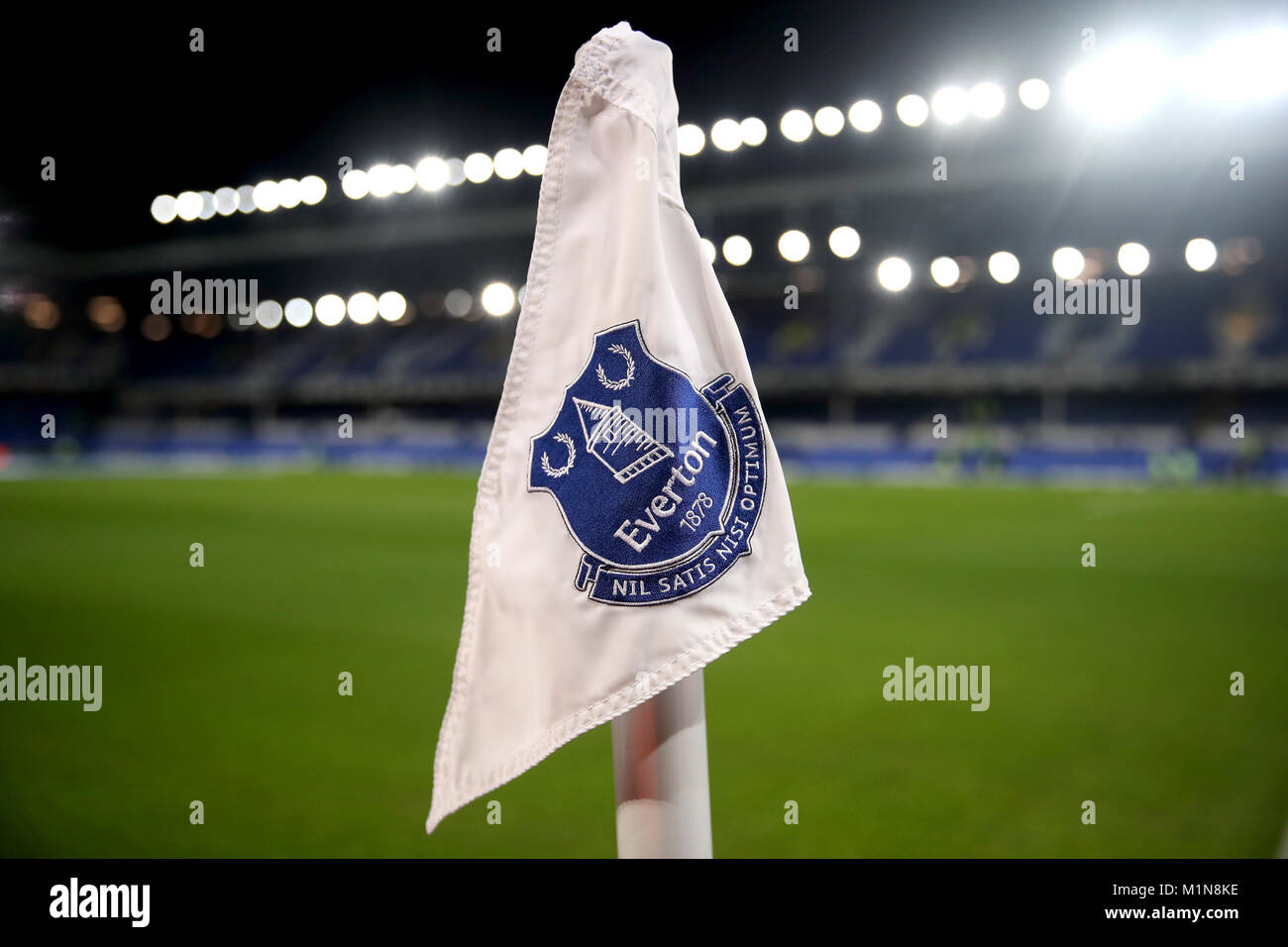 An Everton corner flag during the Premier League match at Goodison Park