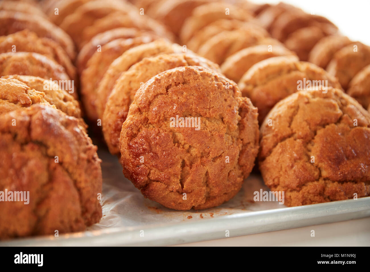 Display Of Freshly Baked Cookies In Coffee Shop Stock Photo