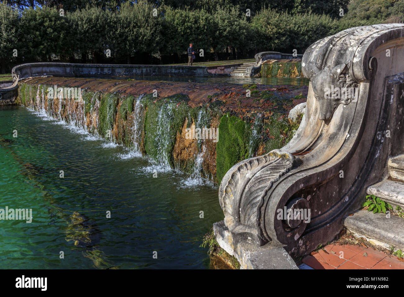 Detail of an artificial waterfall in the garden of the Royal Palace of Caserta (Caserta Royal Palace) Stock Photo