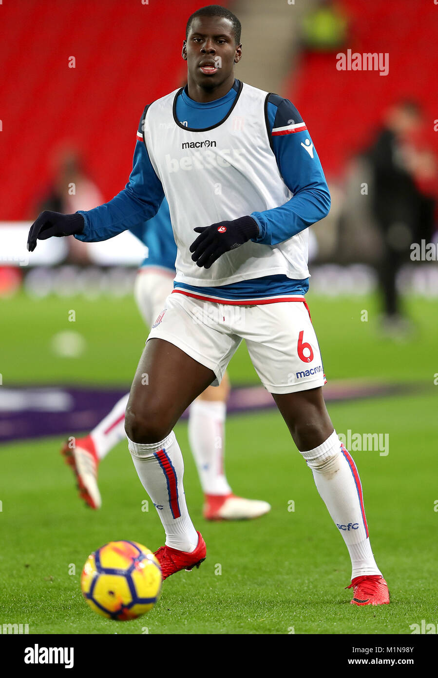 Stoke City's Kurt Zouma during the Premier League match at the bet365 Stadium, Stoke. PRESS ASSOCIATION Photo. Picture date: Wednesday January 31, 2018. See PA story SOCCER Stoke. Photo credit should read: David Davies/PA Wire. RESTRICTIONS: No use with unauthorised audio, video, data, fixture lists, club/league logos or 'live' services. Online in-match use limited to 75 images, no video emulation. No use in betting, games or single club/league/player publications. Stock Photo