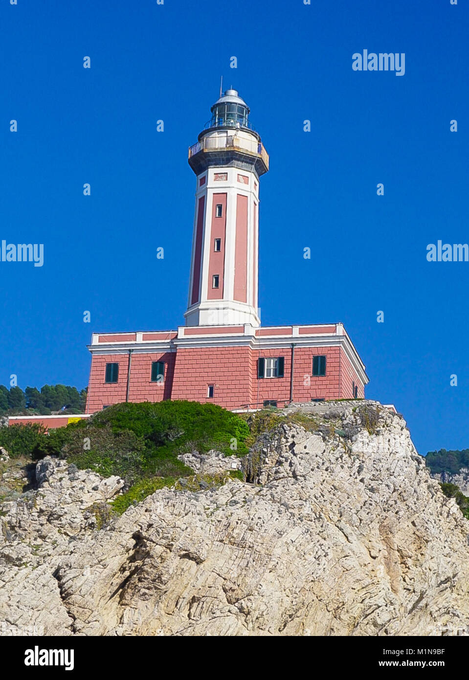 The Lighthouse on the cliff at Punta Carena on the island of Capri, Italy Stock Photo