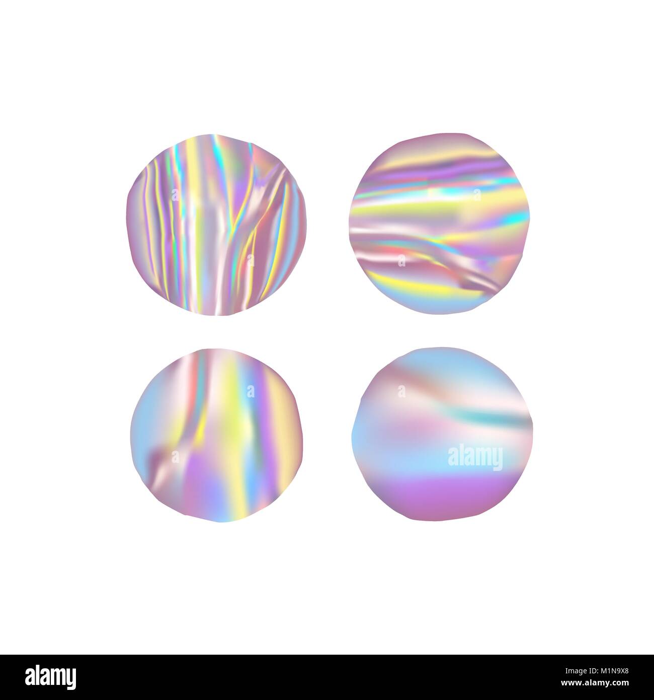 Set of trendy holographic color round stickers, vector illustration Stock Vector