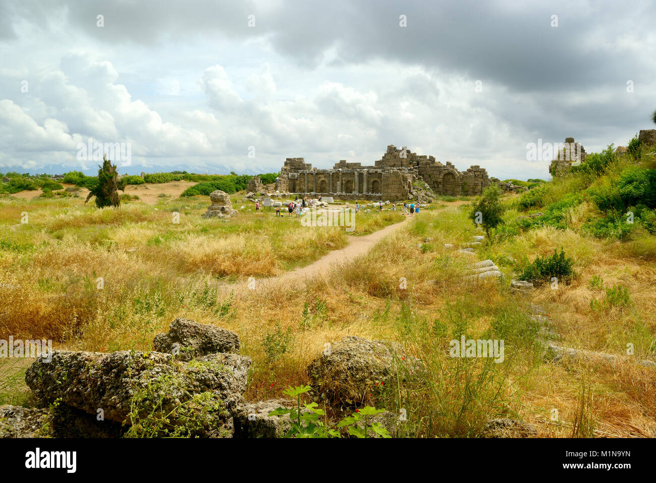 Side, Antalya, Turkey - May 12, 2013: Ruins of the ancient Greek city. Editorial Stock Photo