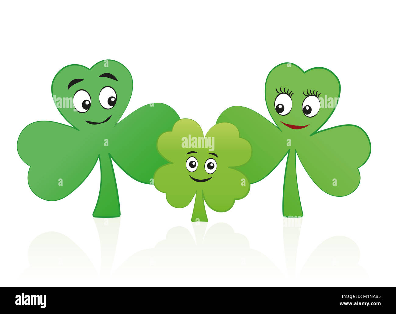 Lucky child - four leaf clover kid with three leaf clover mum and dad
