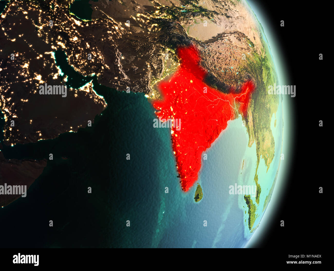 India Highlighted On World Map Hi Res Stock Photography And Images Alamy Early Morning View Of India Highlighted In Red On Planet Earth 3d M1NAEX 