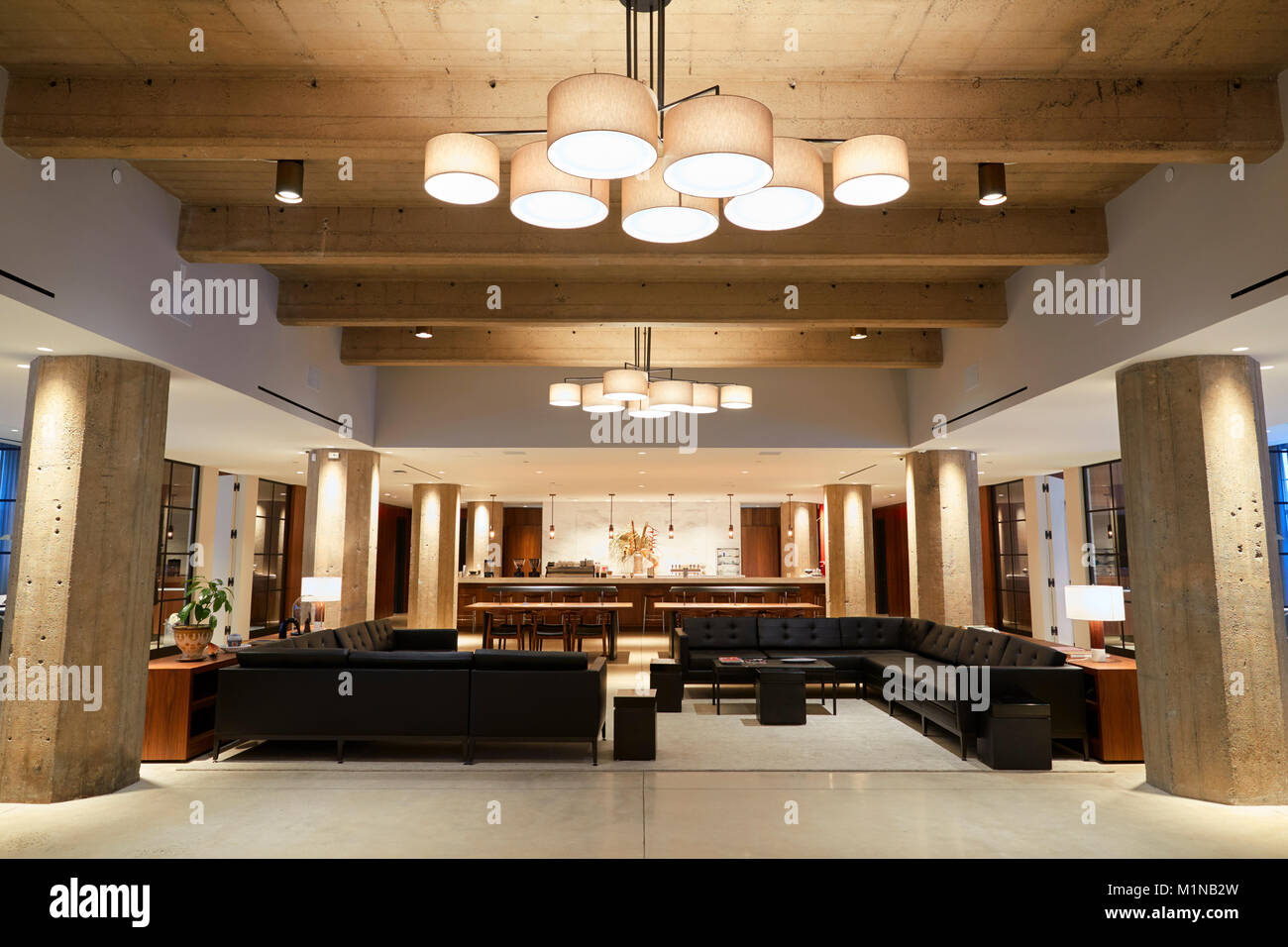 Empty bar lounge area in modern business premises, wide shot Stock Photo