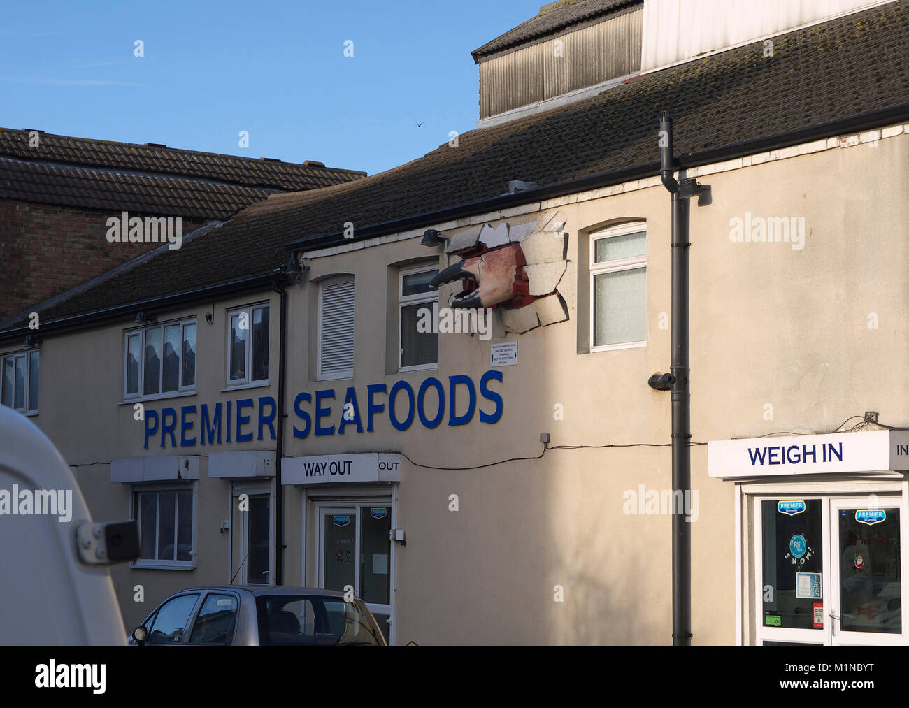 Giant crab claw decoration on fish merchants Riby street Grimsby Stock