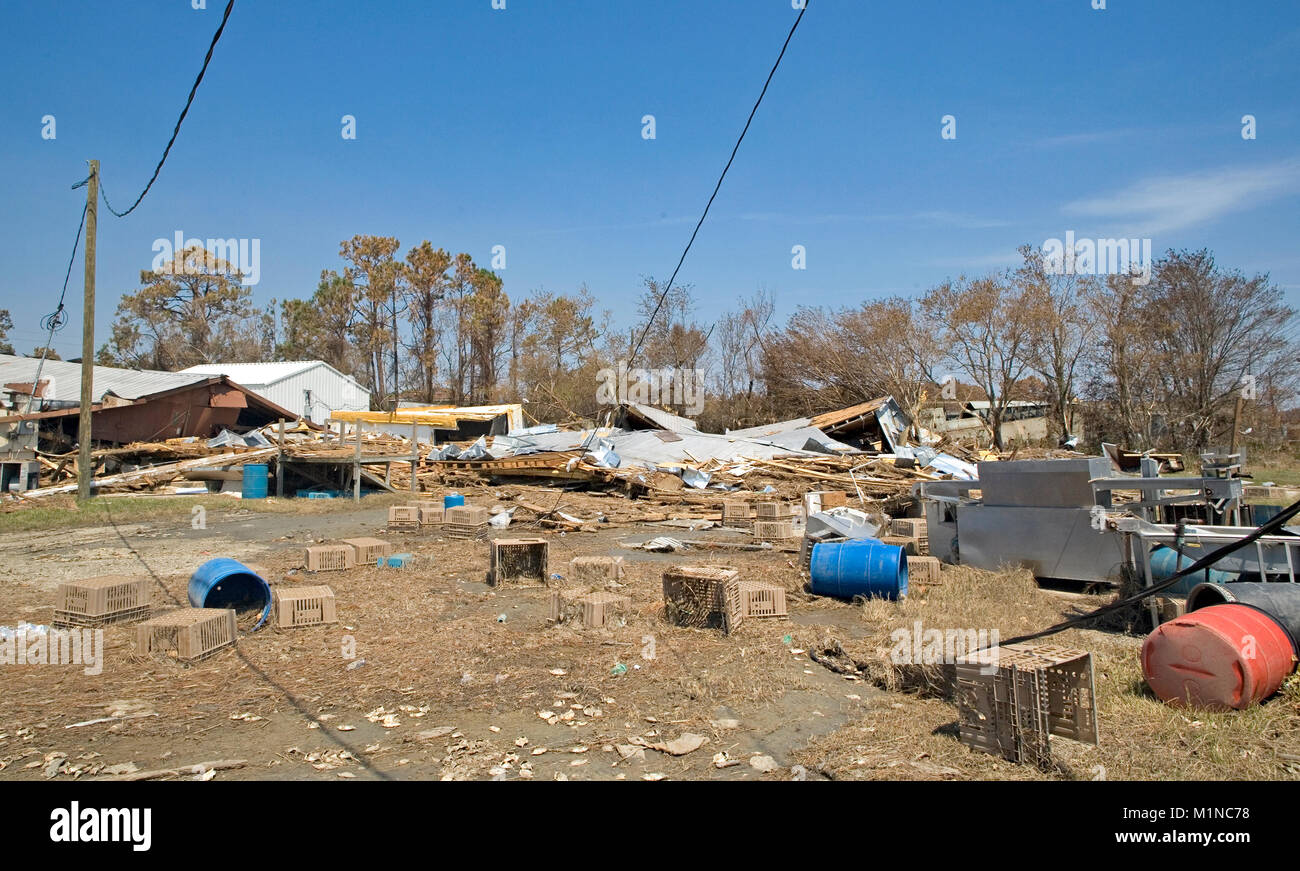 Remnants of a destroyed seafood house in the wake of hurricane Katrina