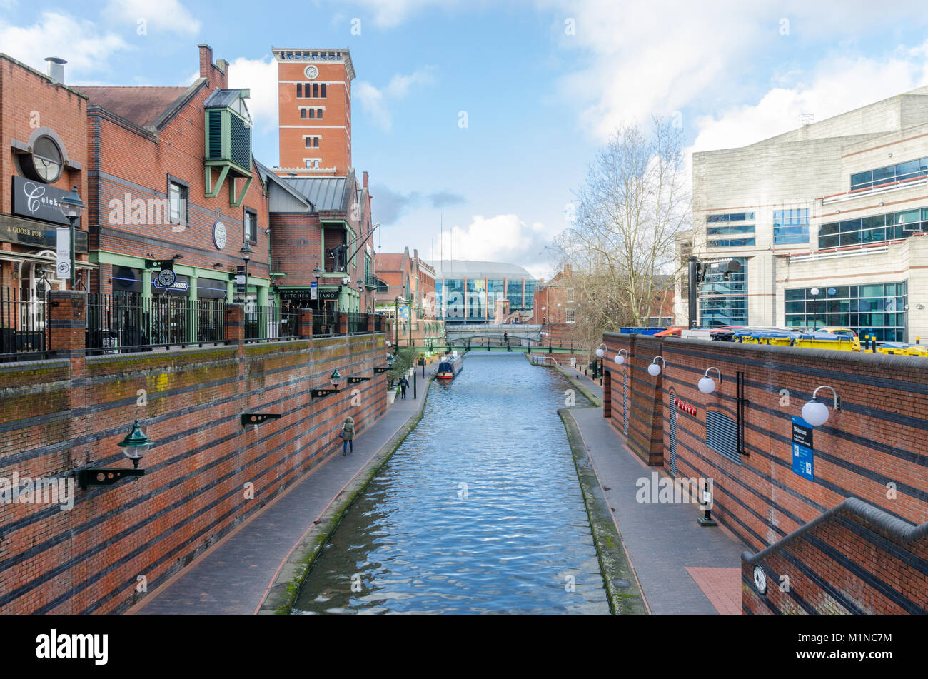 Canal running through Brindley Place and International Convention Centre in the centre of Birmingham, an area popular with visitors to the city Stock Photo