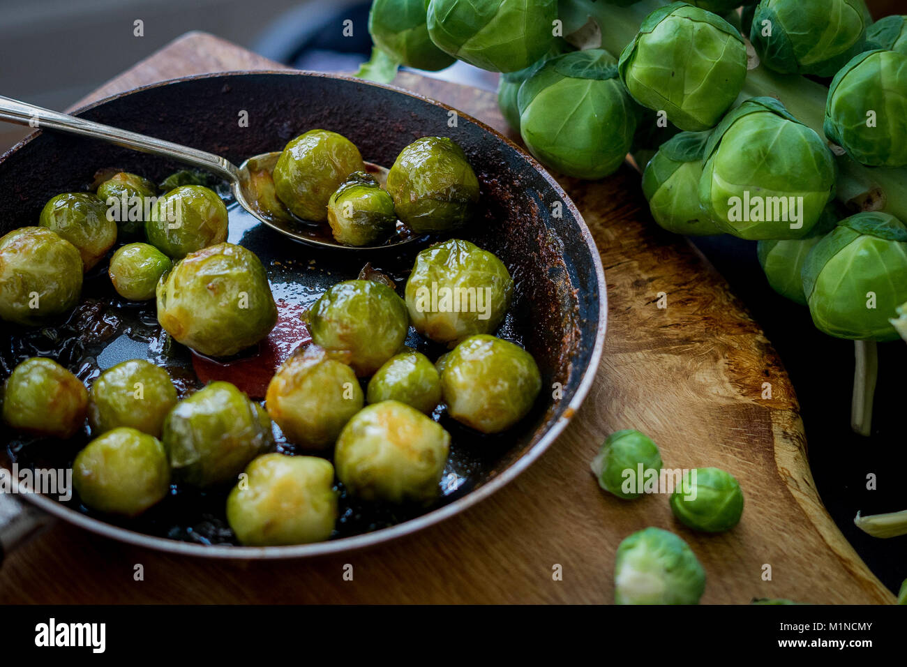 Brussel Sprouts with a marmite butter glaze Stock Photo