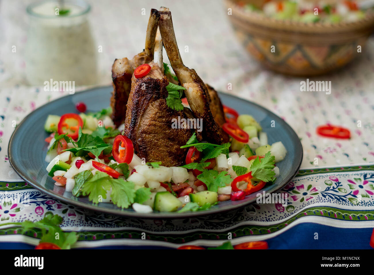Indian Spiced Lamb Cutlets Stock Photo