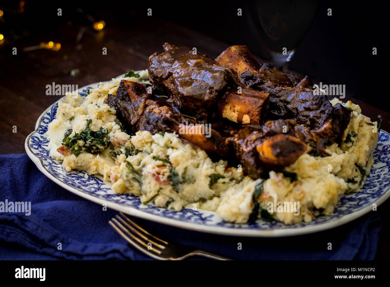 Beef Short Ribs on a bed of Colcannon Stock Photo