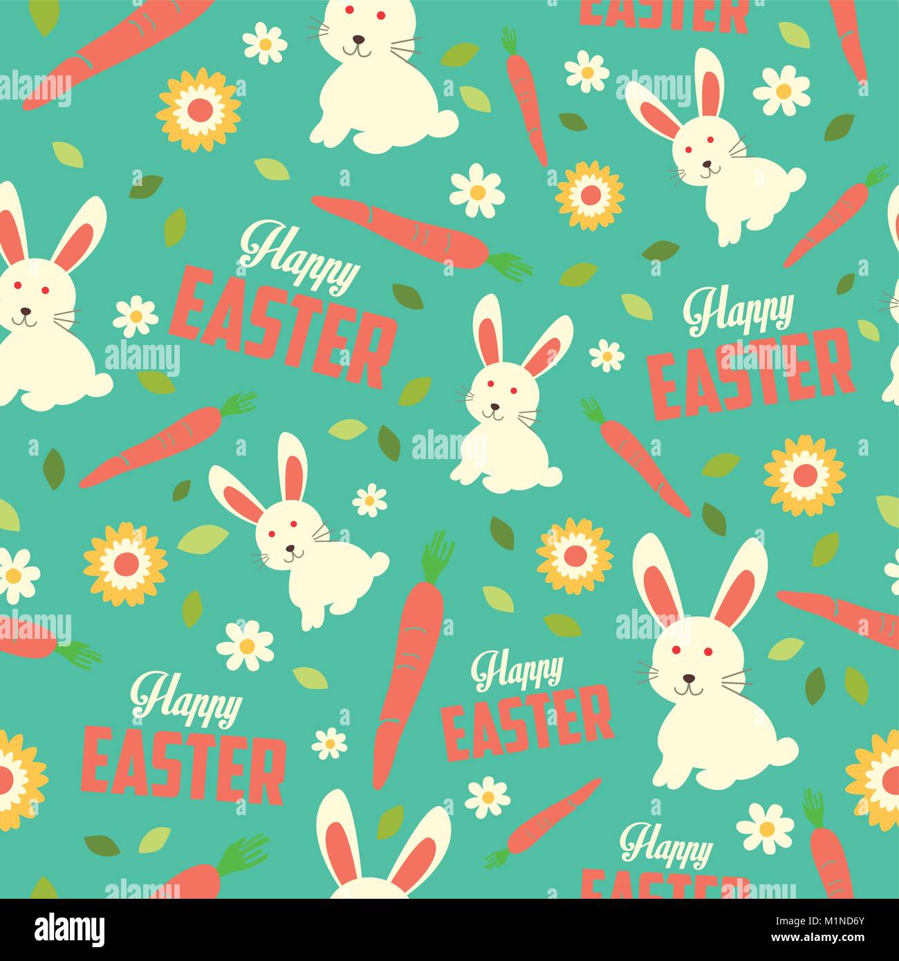 A vector illustration of Easter Bunny and Spring Wallpaper Seamless Pattern Background Stock Vector