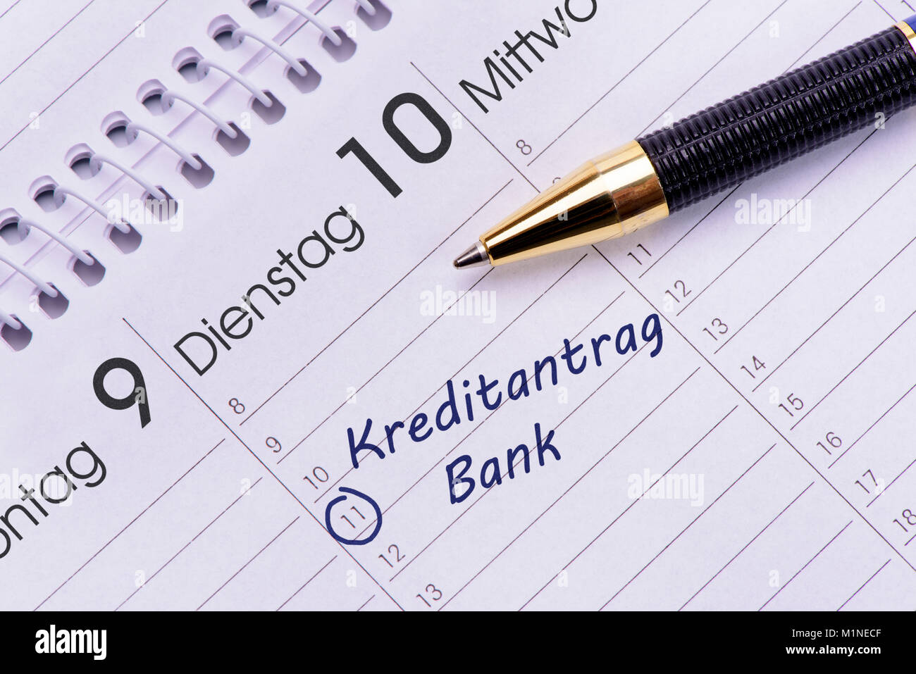 Kredit und Bank als Eintrag im Terminkalender Stock Photo