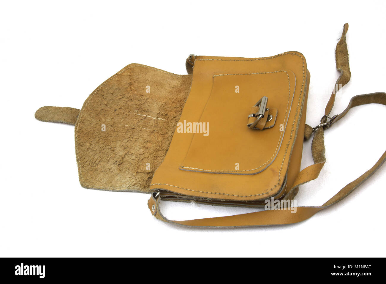 Vintage Greek Tan Leather Shoulder Bag Stock Photo