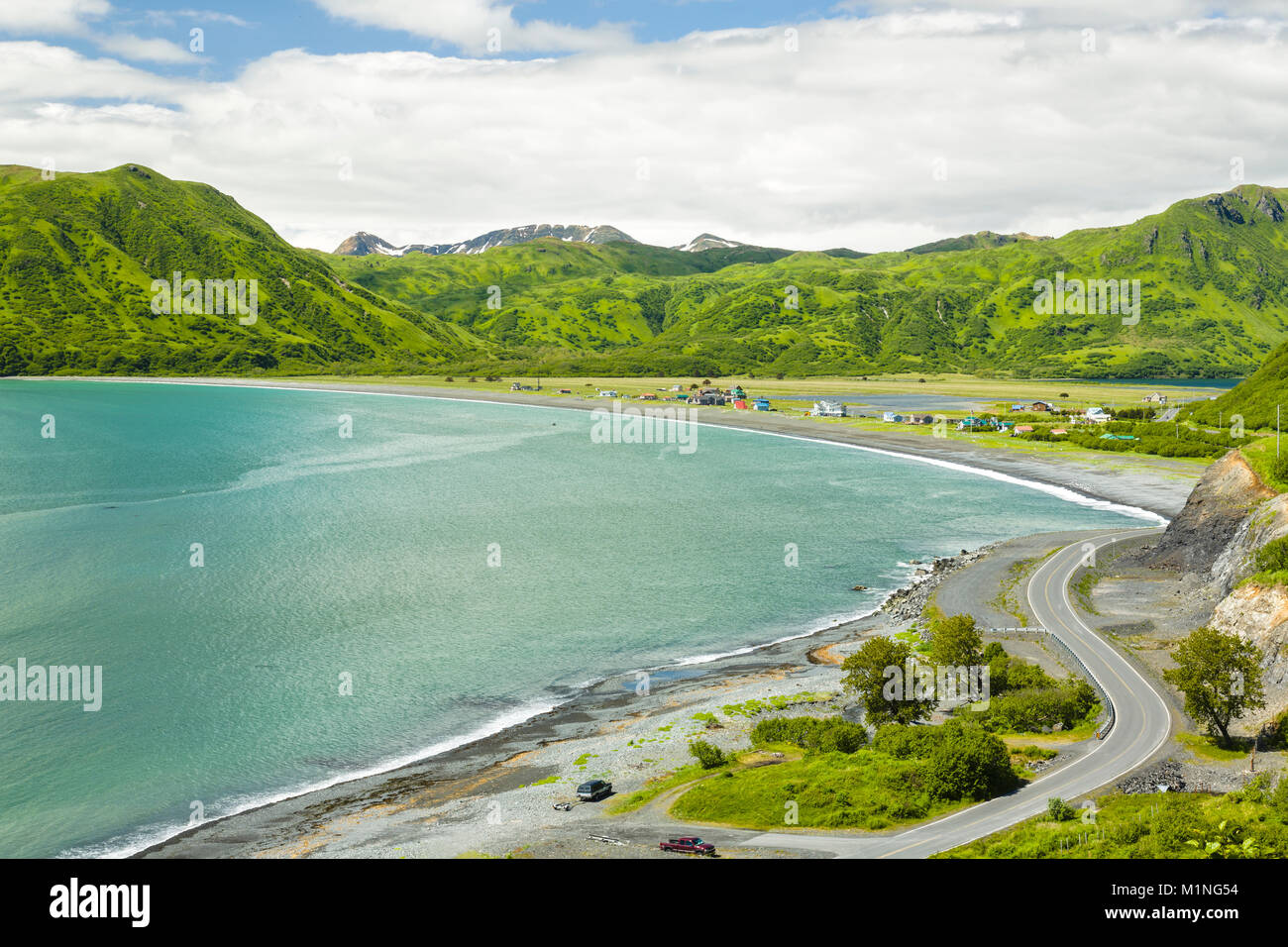 Pasagshak Bay and the village of Pasagshak on Kodiak Island in Southwestern Alaska Stock Photo