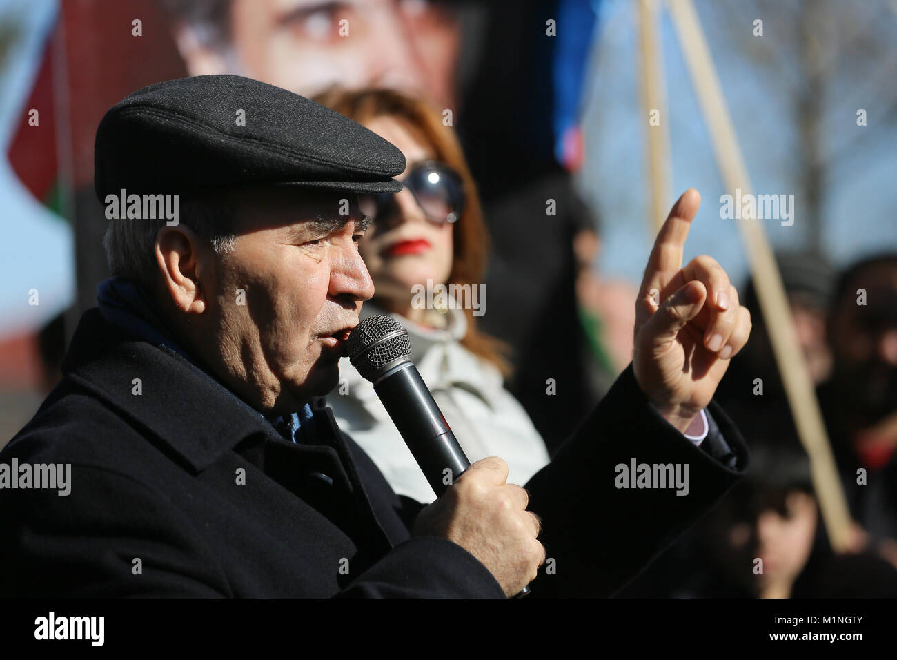 Azerbaijan. 31st Jan, 2018. The NCDF leader Jamil Hasanli speaks during a rally 134th birth anniversary of Mammad Amin Rasulzade. Credit: Aziz Karimov/Pacific Press/Alamy Live News Stock Photo