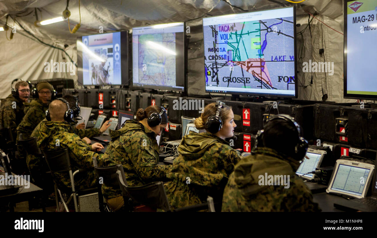 U.S. Marines with Marine Air Control Group 28 work in a tactical air
