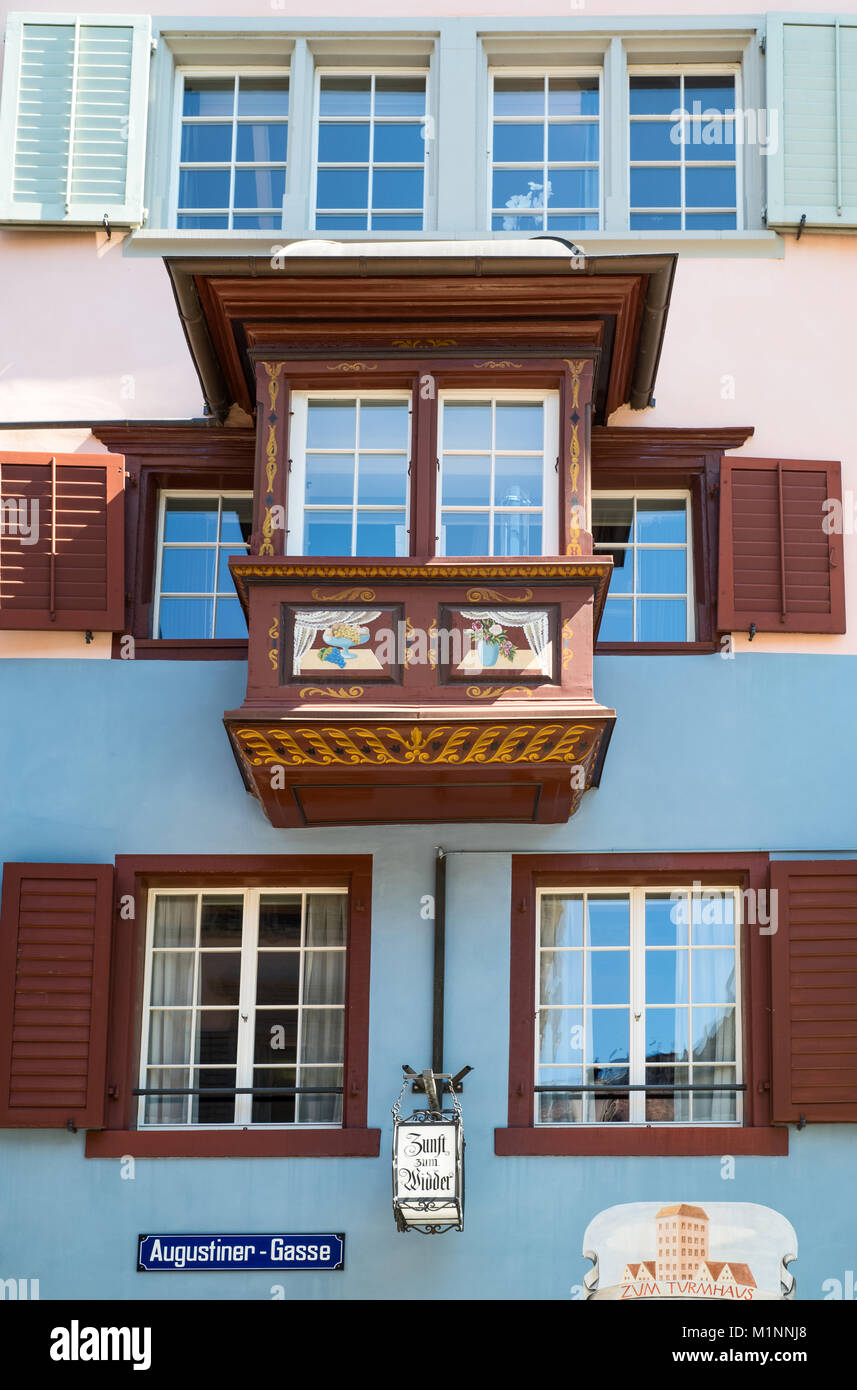 Zurich, Switzerland, Detail of the traditional enclosed balcony of a house  in the old town Stock Photo - Alamy