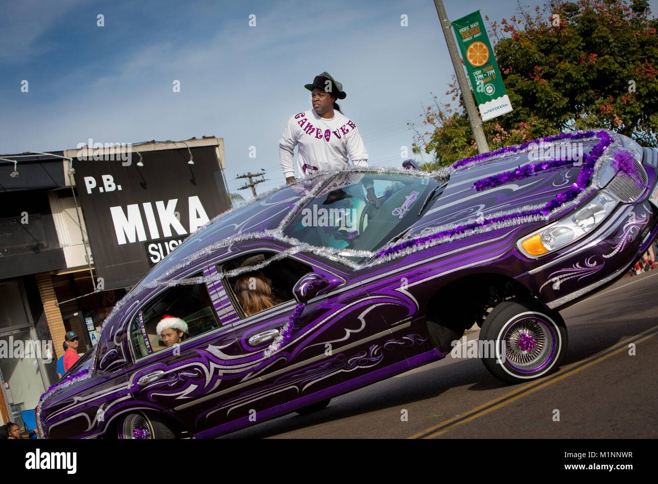 Pb Christmas Parade 2022 Christmas Time In California: Lowrider At The Pacific Beach Holiday Parade,  In December 2017. | Usage Worldwide Stock Photo - Alamy