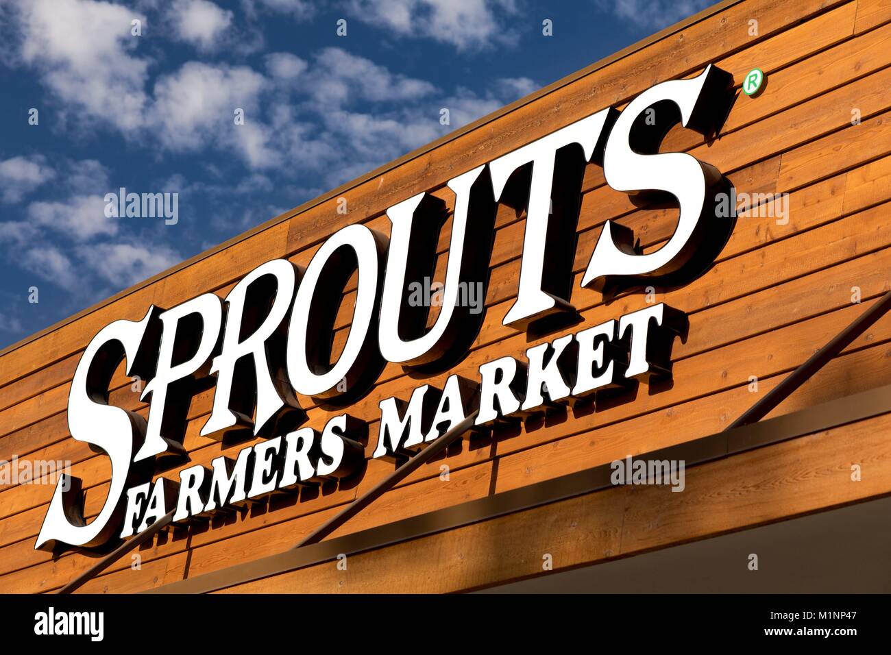 Corporate logo of the Sprouts grocery store in Pacific Beach, in