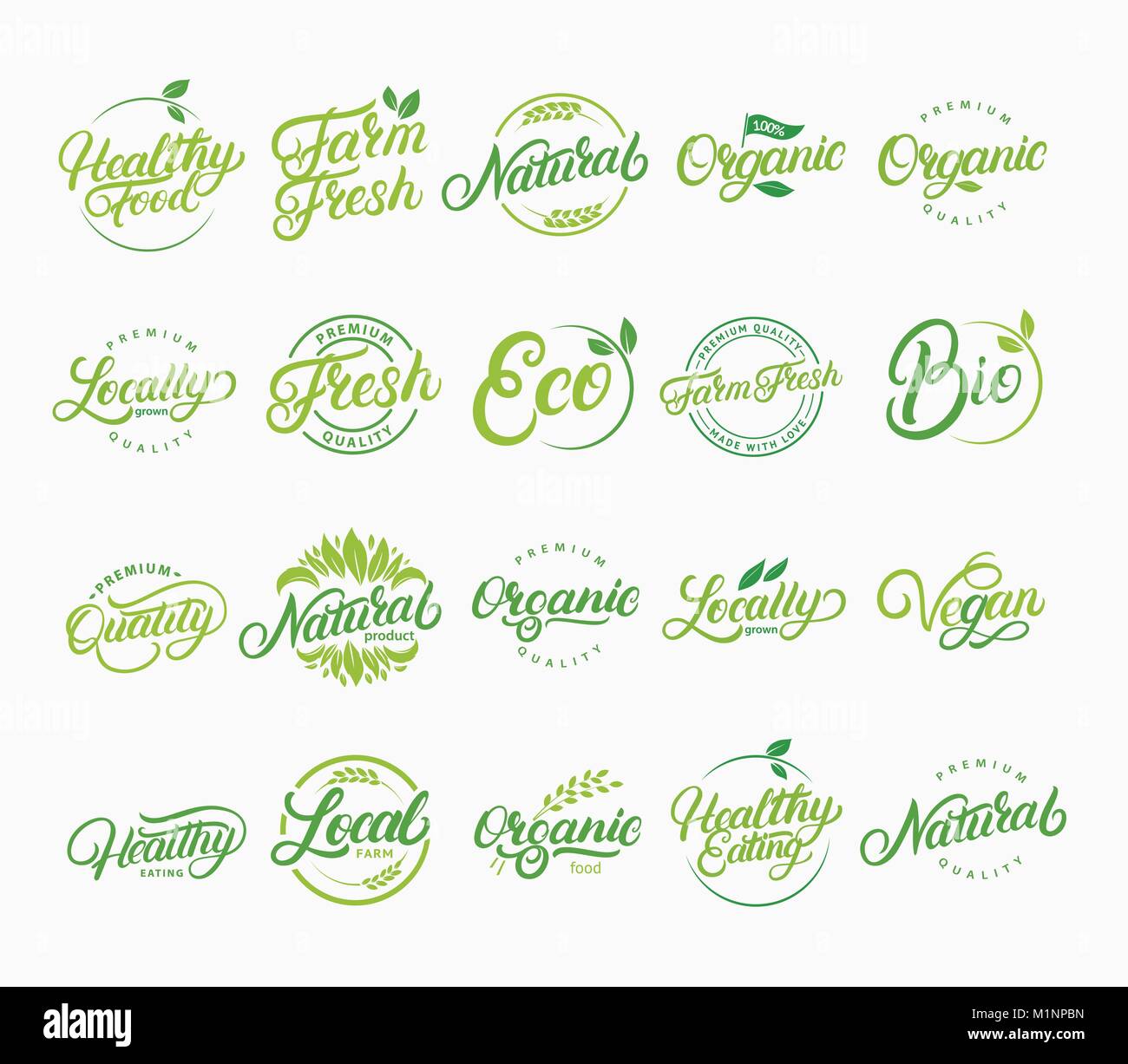 Set of hand written lettering logos of vegetarian, natural, organic ...