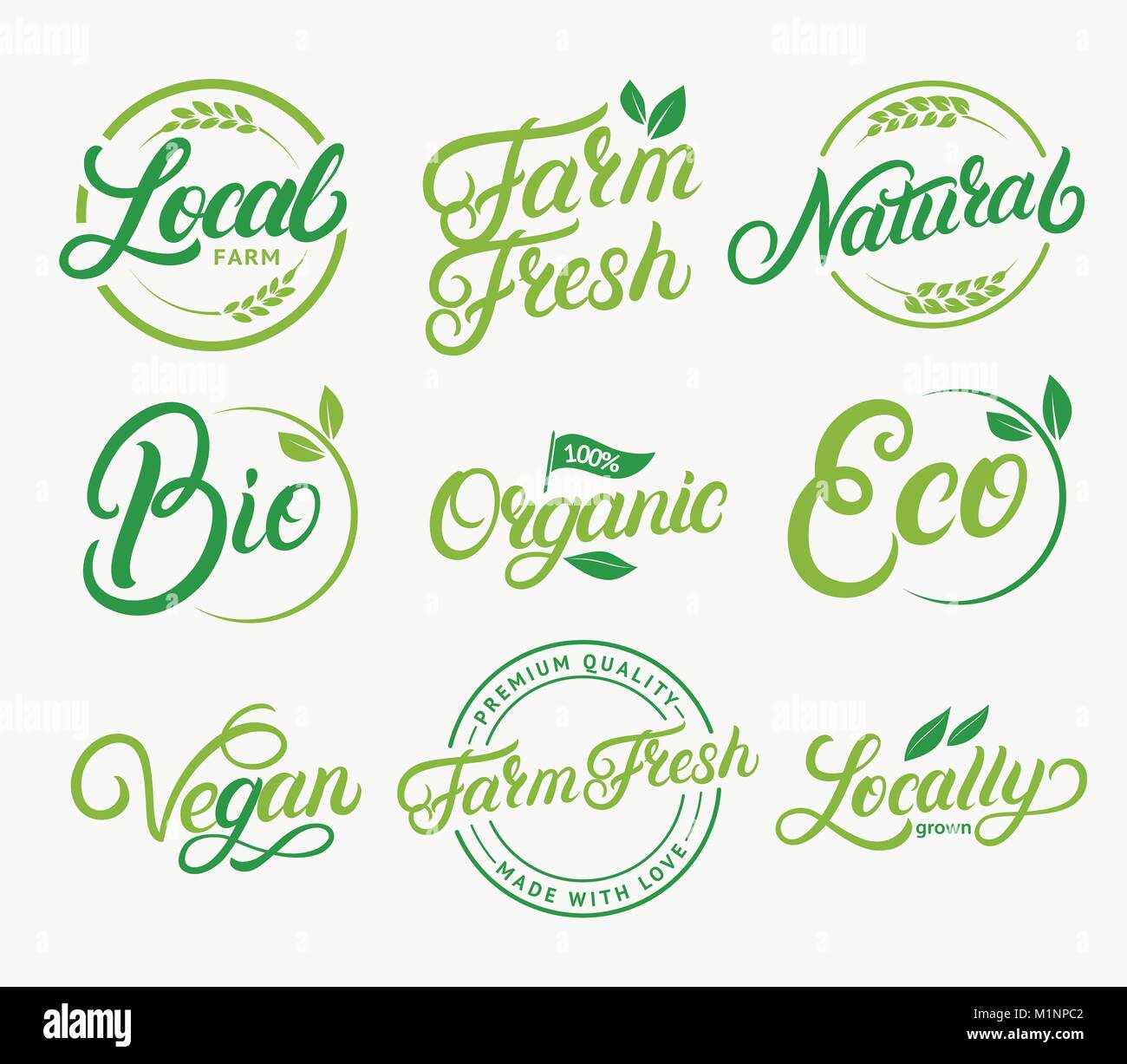 Set of organic, local farm, farm fresh, natural product, bio, vegan ...