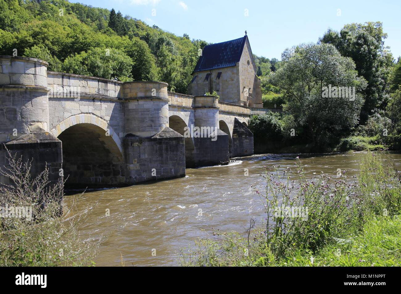 The Werra bridge in Creuzburg. It was built in 1223 and is one of the ...