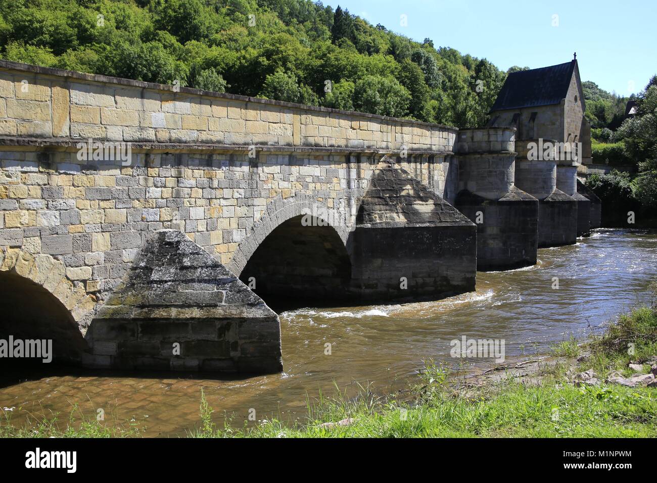 The Werra bridge in Creuzburg. It was built in 1223 and is one of the ...