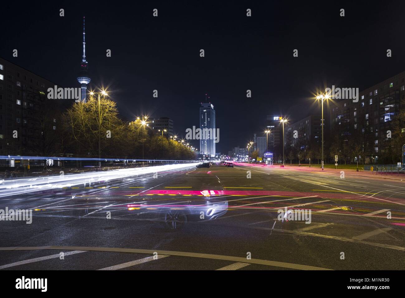 View of the Karl-Marx-Allee in Berlin,Germany,  14.01.2018. (long time exposure) | usage worldwide Stock Photo