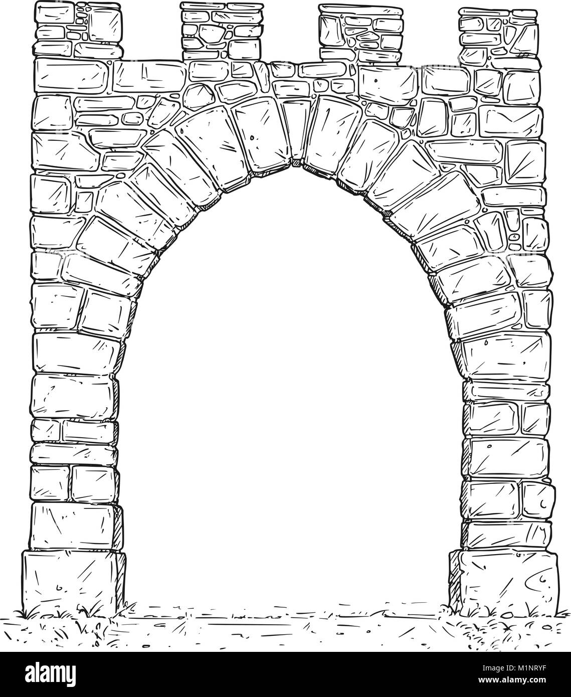 Cartoon Vector of Open Stone Medieval Decision Gate Stock Vector