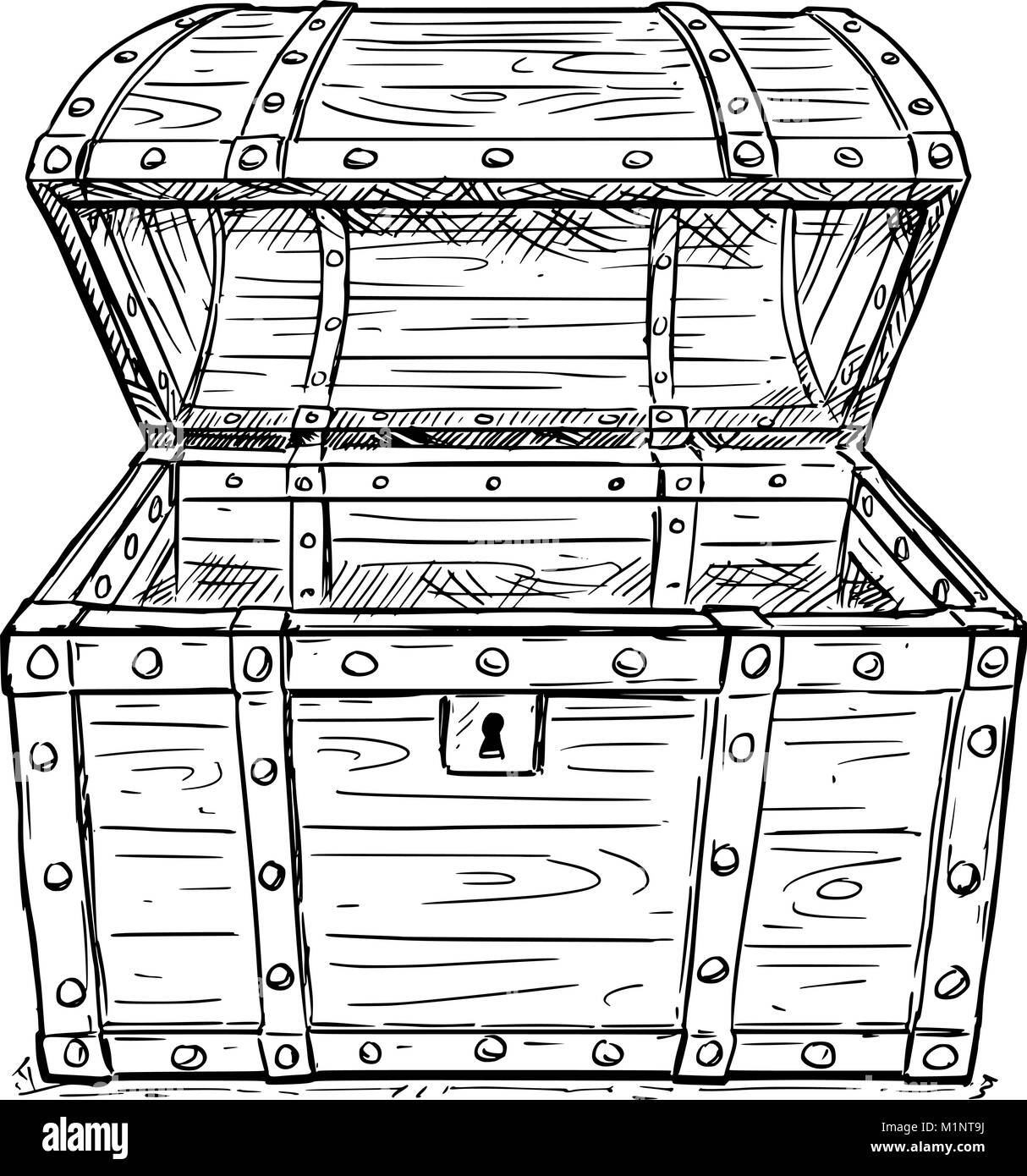 Cartoon Vector Drawing of Old Empty Open Pirate Chest Stock Vector
