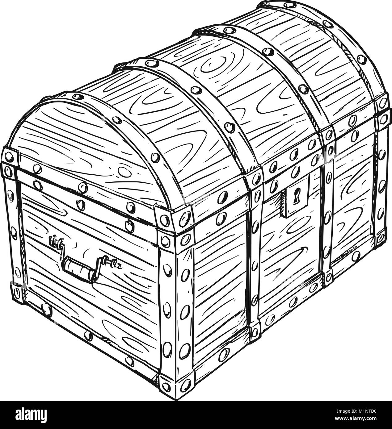Cartoon Vector Drawing of Old Empty Closed or Locked Pirate Chest Stock Vector