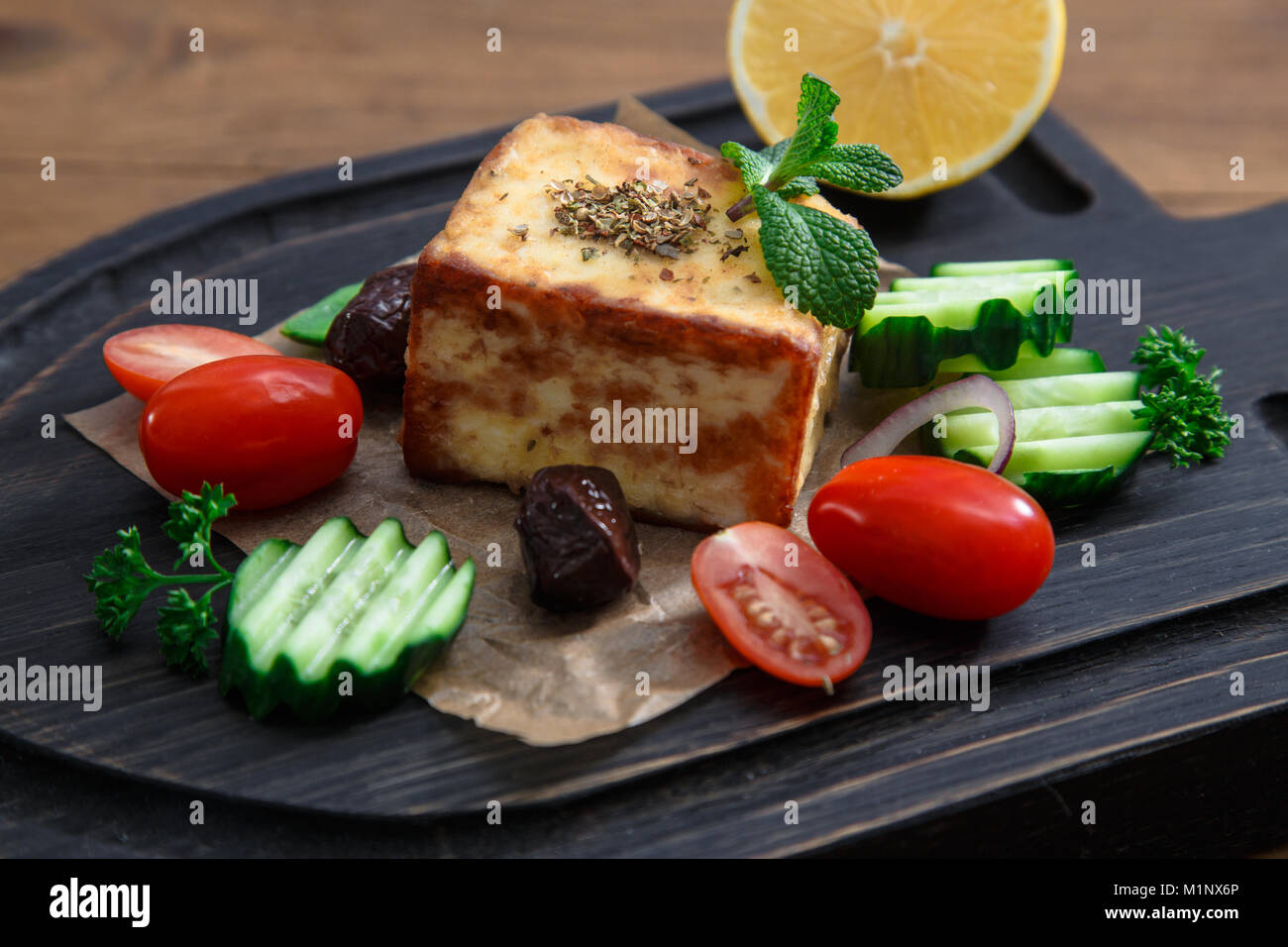 Cheese Saganaki, Greece appetizer Stock Photo