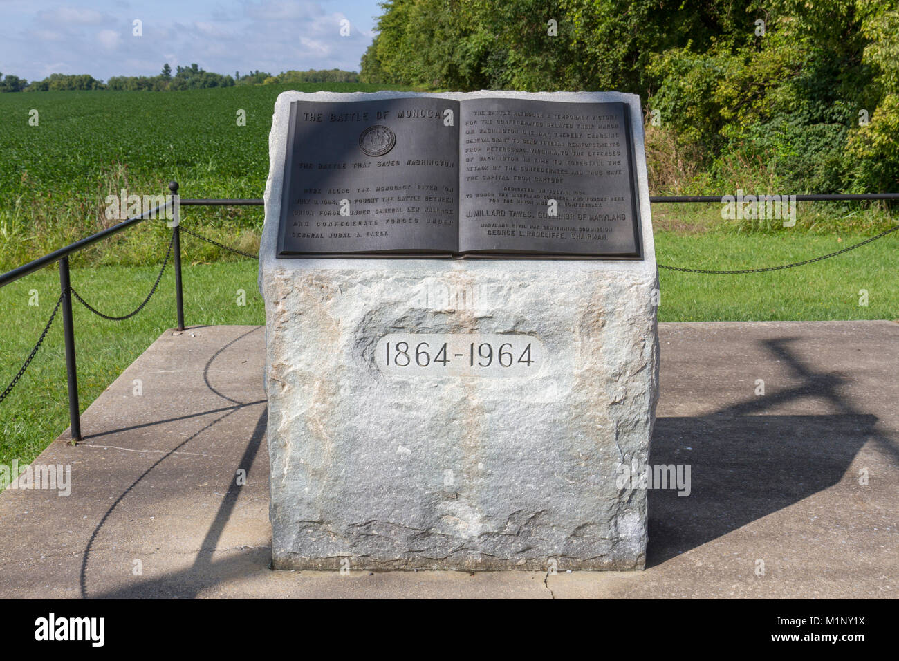 The Maryland Monument/Maryland Civil War Marker in Monocacy National Battlefield, Frederick, MD, USA Stock Photo