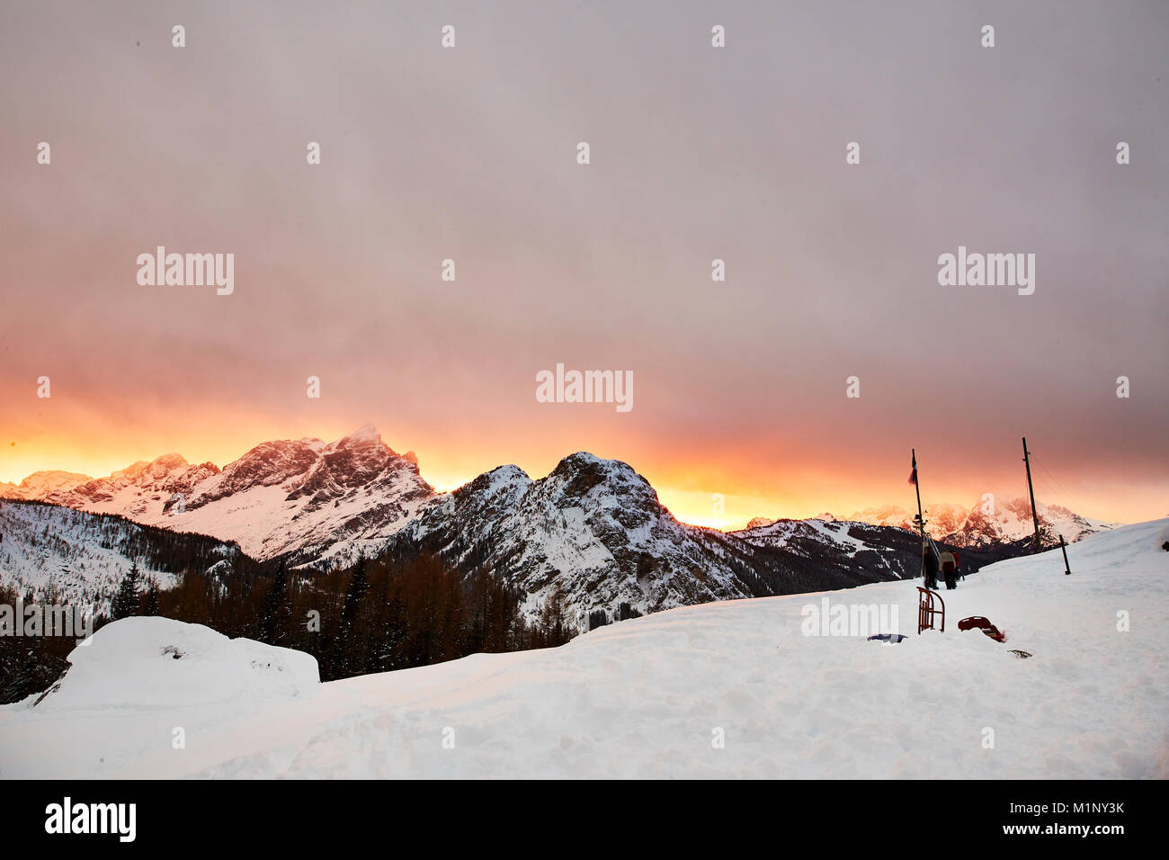 Sunset over the wonderful dolomites in italy Stock Photo - Alamy
